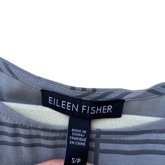 EILEEN FISHER ASH PLAID PRINTED SILK SCOOP NECK TUNIC, Size S - Picture 3 of 5